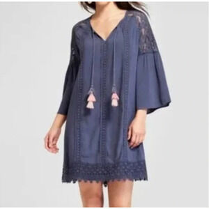 Knox Rose Dress Medium Boho 3/4 Sleeves Dusty Blue NEW